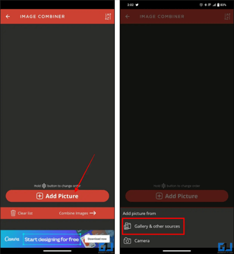 Add Pictures from the Gallery