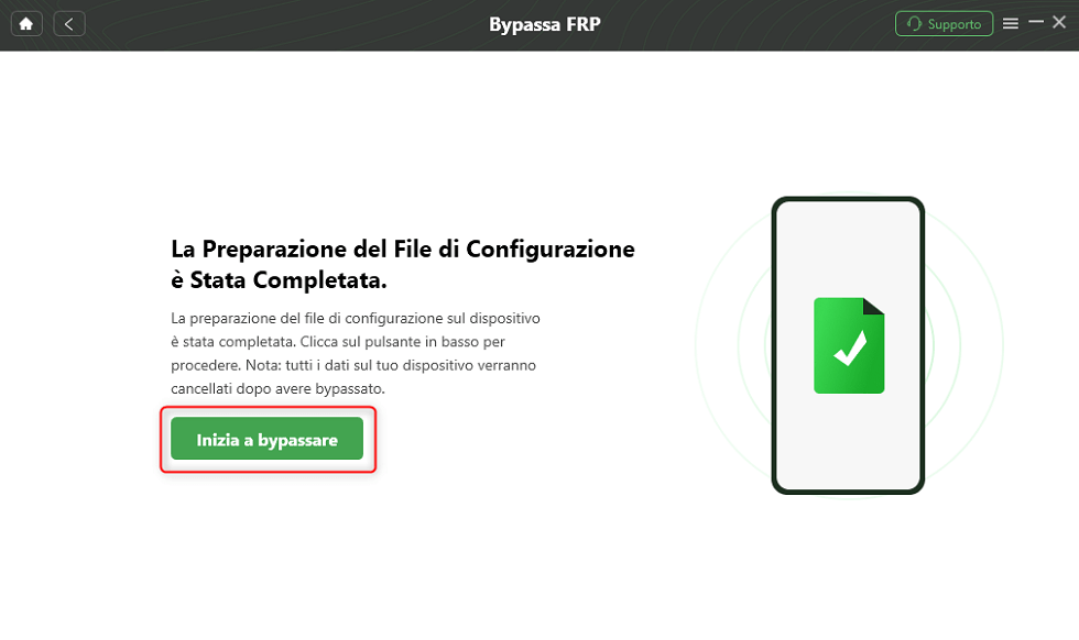 Fare clic sul pulsante di Inizia per bypassare