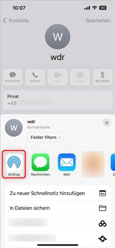 iPhone-Kontakte mit AirDrop teilen