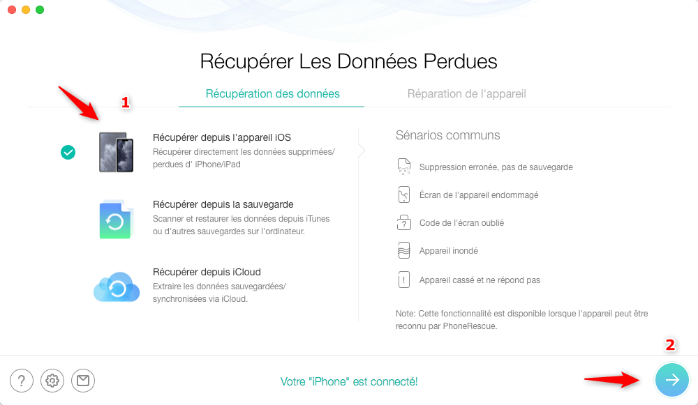 Récupérer depuis l'appareil iOS