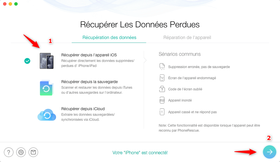 Récupérer depuis l'appareil iOS